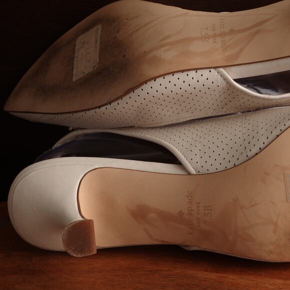 Kate Spade Heels Womens SZ 7.5B Cream Trish Slingback Leather Perforated Shoes - Picture 11 of 15